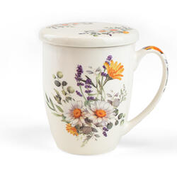 Tasse mit Sieb und Deckel – Gänseblümchen