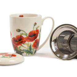 Tasse mit Sieb und Deckel – Mohnblumen