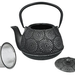 Gusseiserne Teekanne mit Sieb 1200 ml - schwarzes Dekor